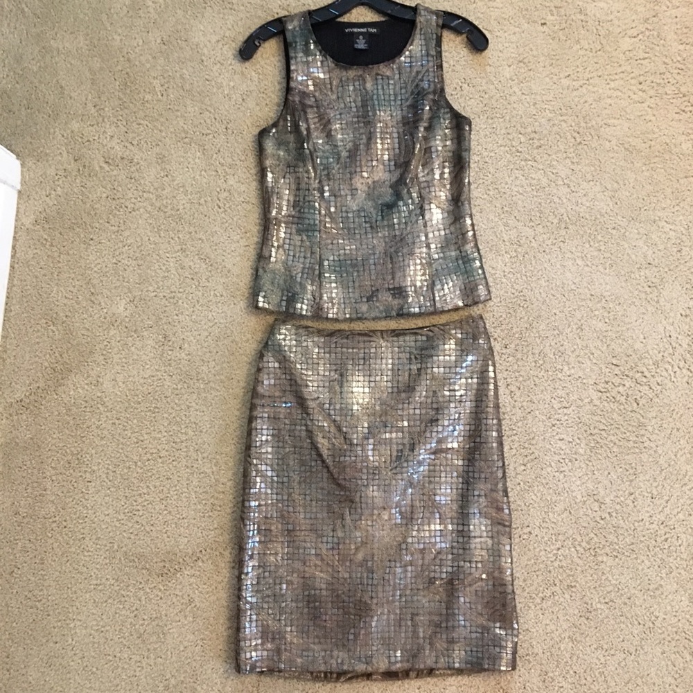 Vivienne Tam two piece cocktail outfit.
